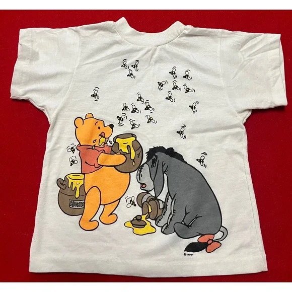 Kids Disney Winnie the Pooh Eeyore Honey Bees T Shirt White Size 5 Made in USA - Picture 1 of 8